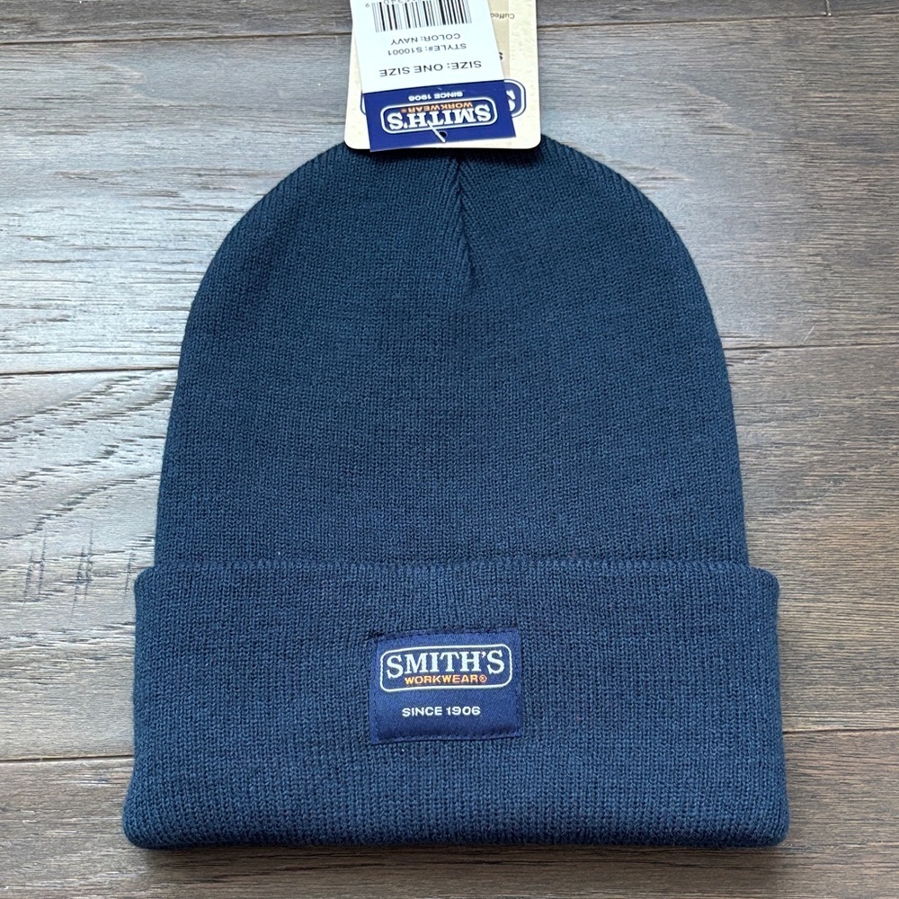 Smith’S Workwear Rib Knit Cuffed beanie hat, patch logo, reinforced stitching
